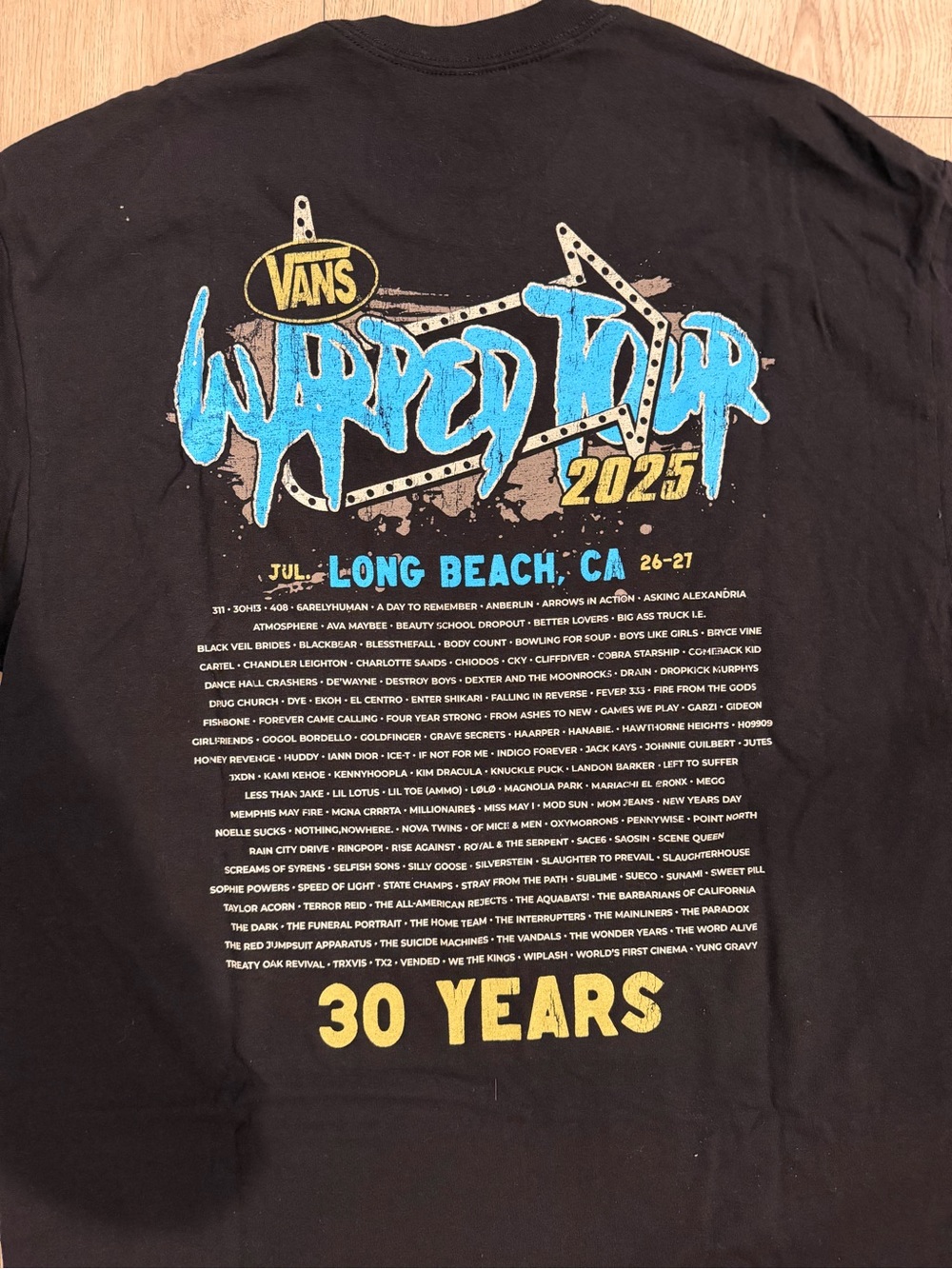 NWOT Vans Black Tee with Blue and Yellow Warped Tour 2025 Graphic